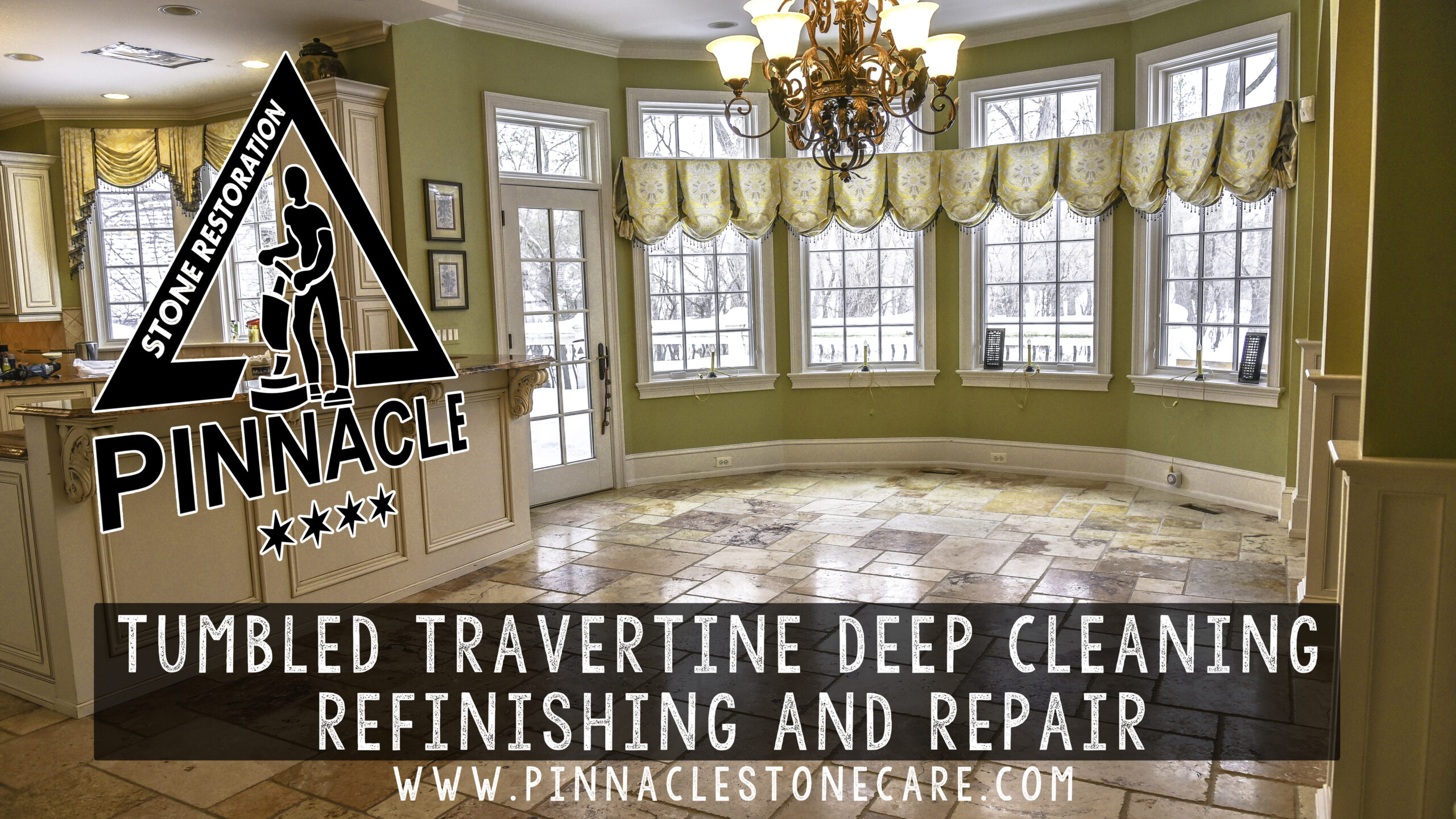 Tumbled travertine deep cleaning, refinishing, and repair in Chicago, IL