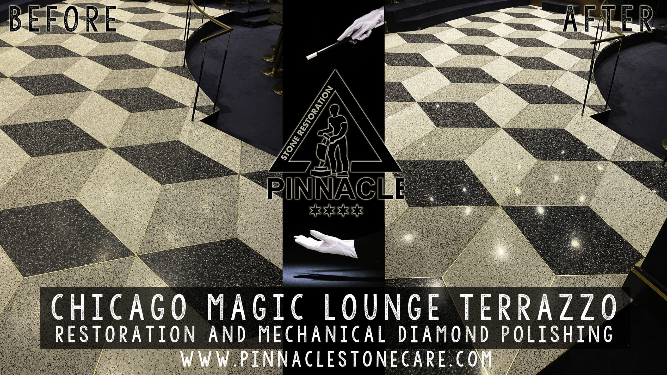 Chicago Magic Lounge terrazzo restoration and mechanical diamond polishing