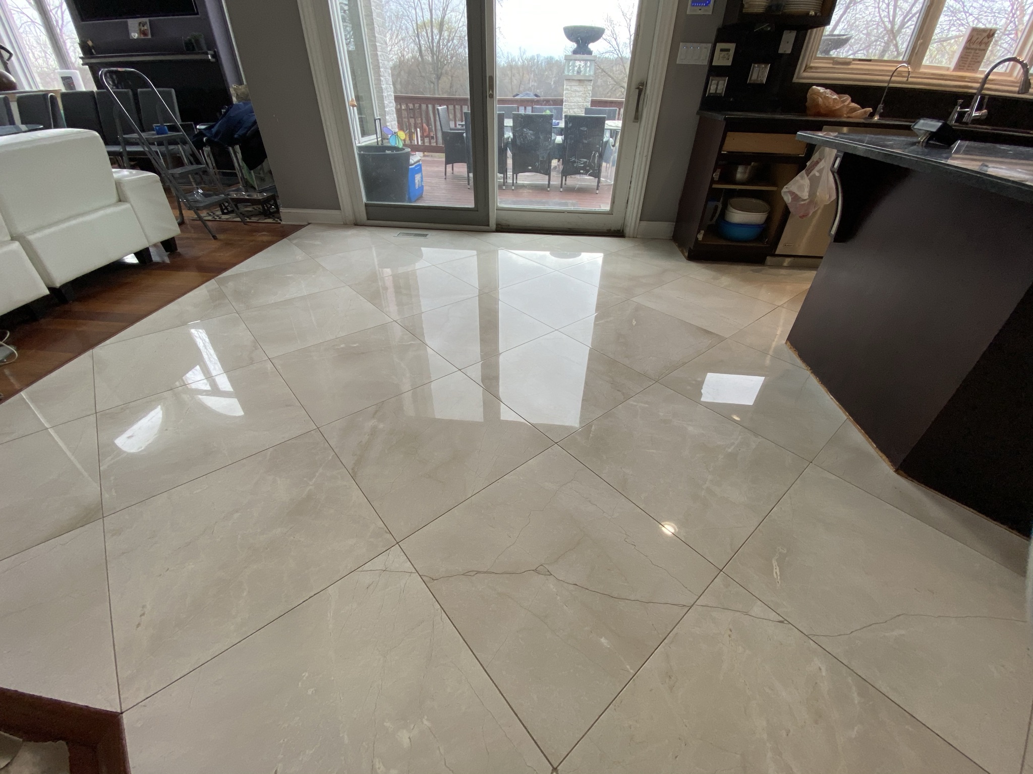 Kitchen Marble Tile Floor Restoration – marble polishing, sealing, tile crack repair