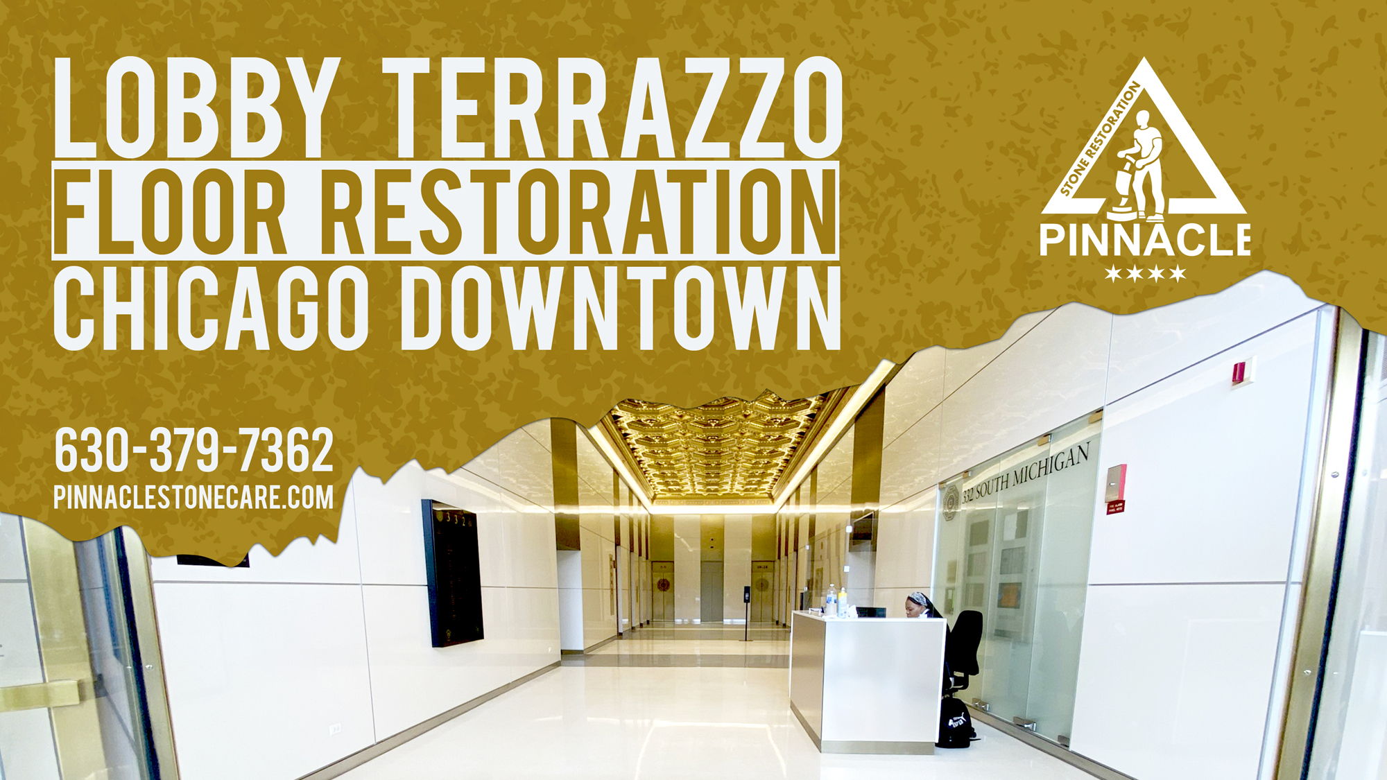 Lobby Terrazzo Floor Restoration in Chicago Downtown – terrazzo crack repair, polishing, sealing