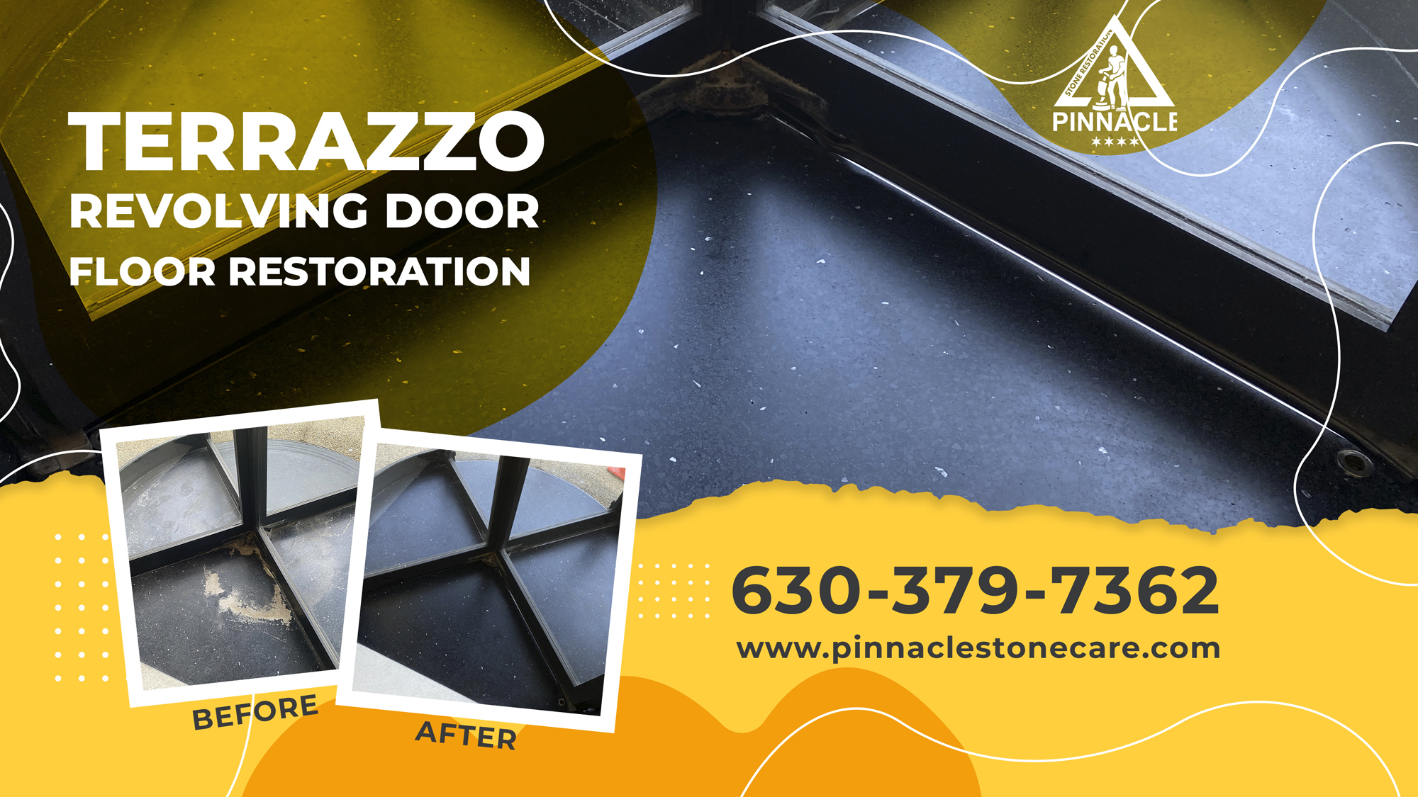 Terrazzo Floor Revolving Door Restoration (Terrazzo grinding, polishing, sealing)