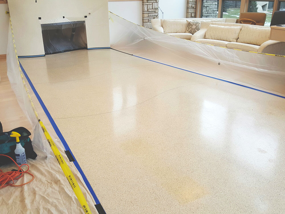 terrazzo repair protecting working area