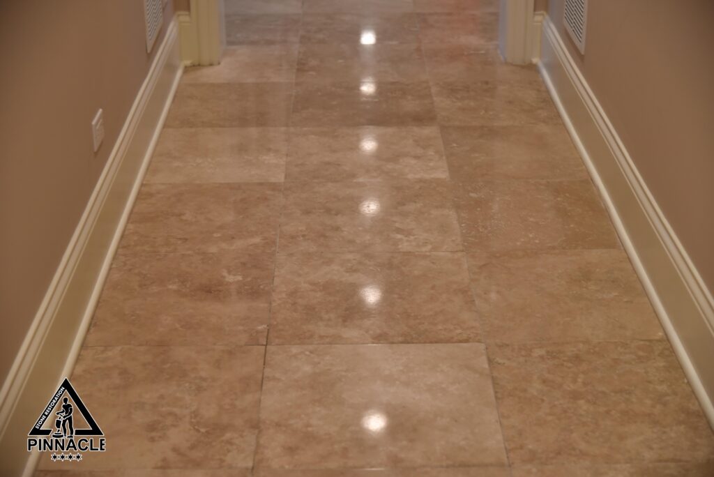 TRAVERTINE TILE FLOOR RESTORATION stripping honing polishing grout cleaning hole filling