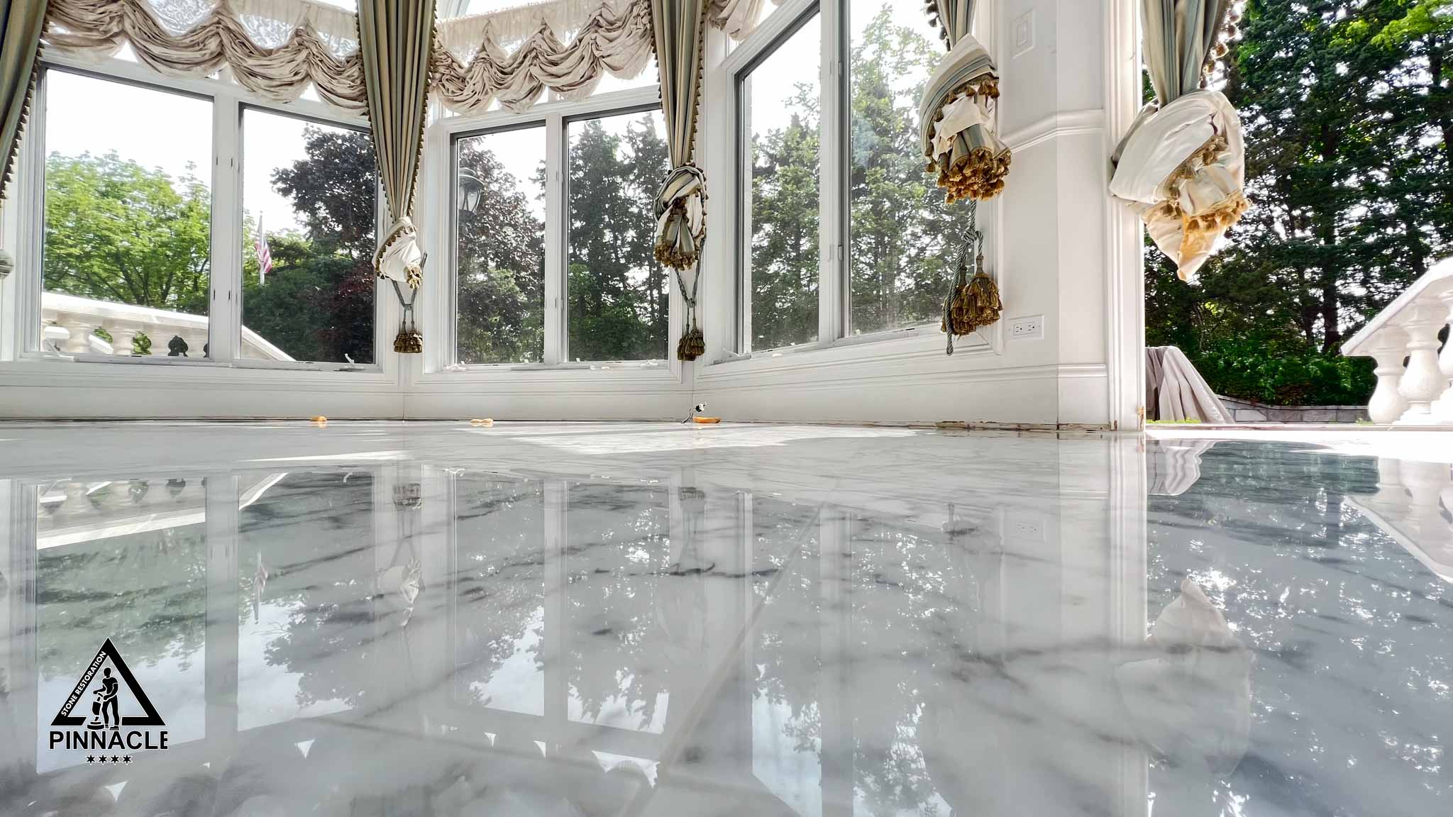 Case study of 8+ steps refinishing system of calacatta gold marble tile floor