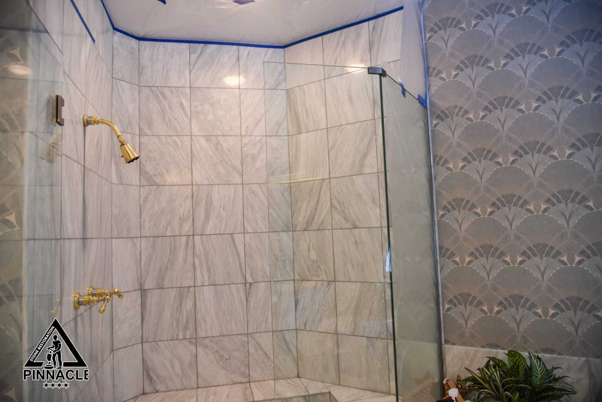 White Marble Shower Restoration - Pinnacle Stone Restoration