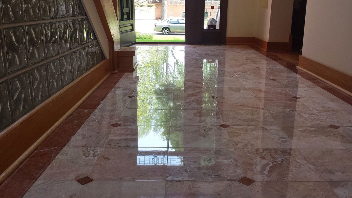 Red Marble Foyer Restoration and Polishing